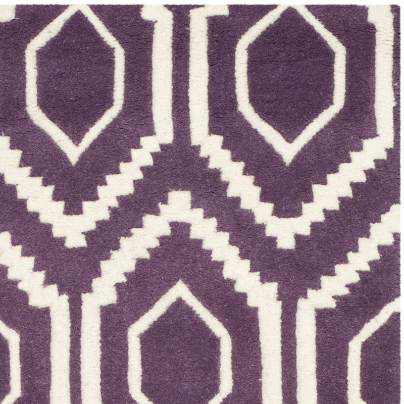  Huyet Geometric Wool Hand Woven Area Rug, Purple/Ivory, Runner 69 x 213 cm