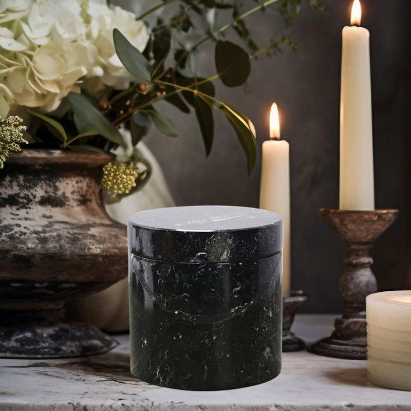 Black Zebra Marble Keepsake Urn with Lid