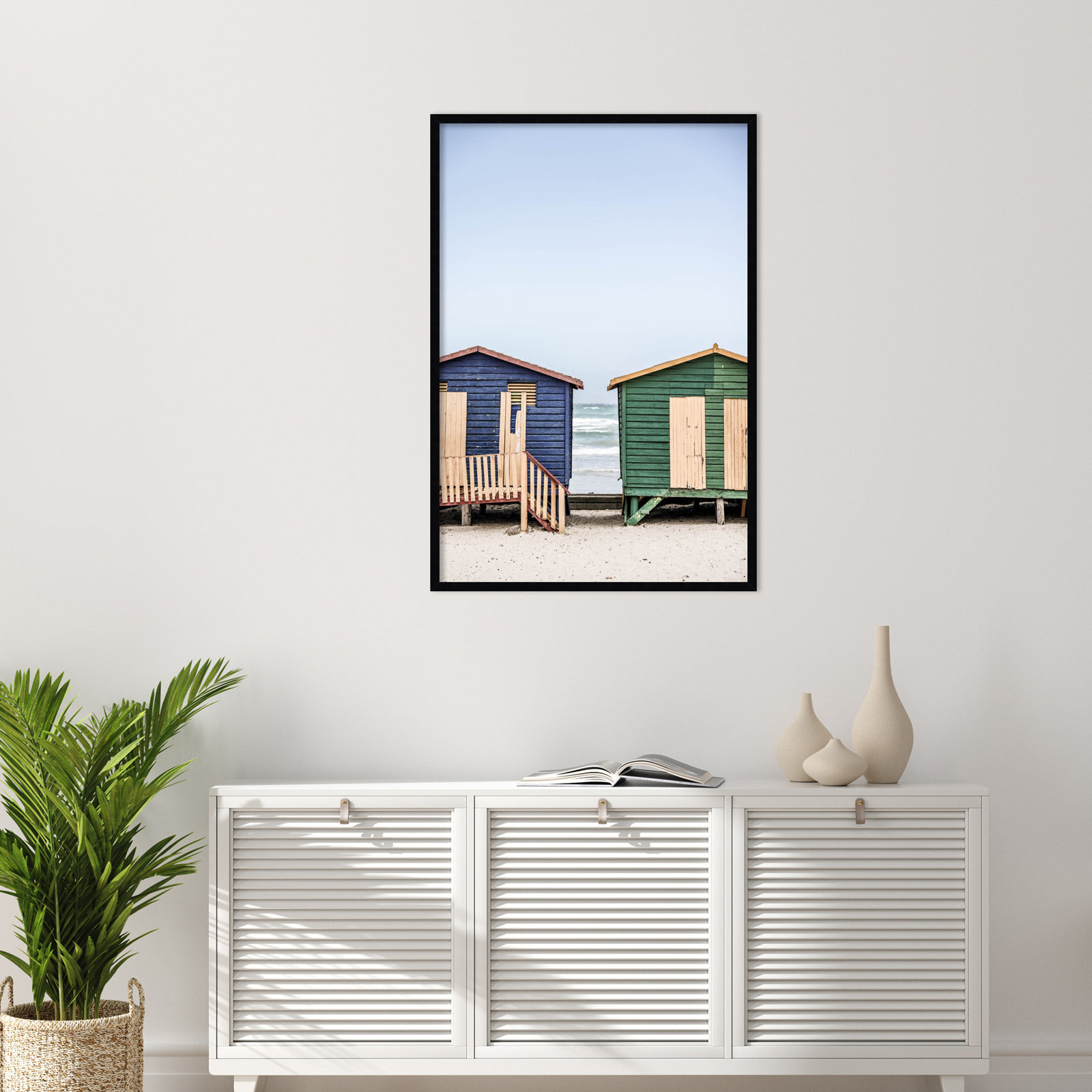 Popplewell "Blue and Green Huts" Print, Black, 41" H x 28" W