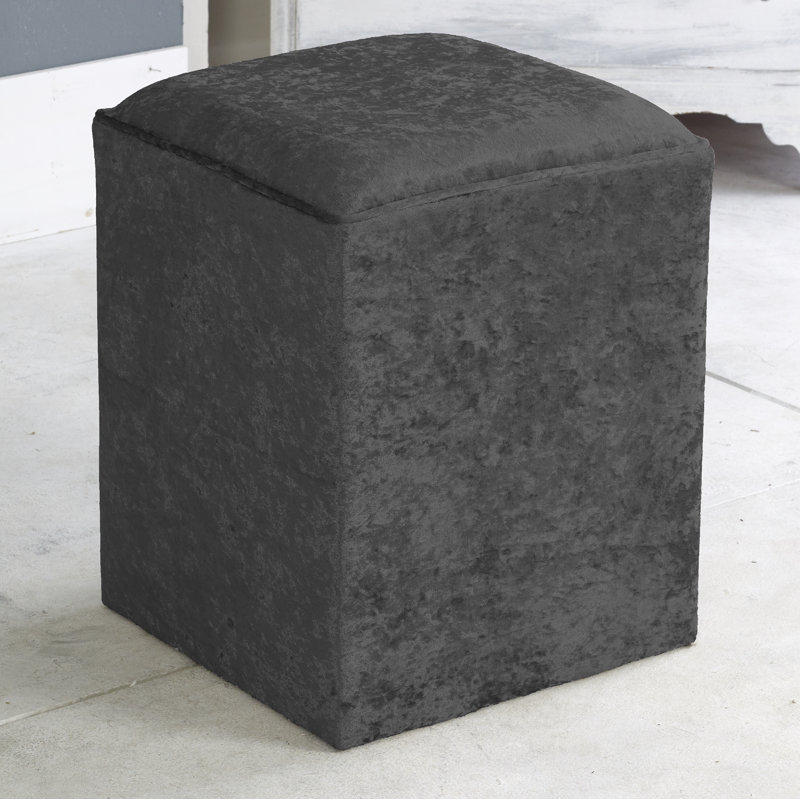 Henriquez 40 cm W Velvet Square Ottoman, Black