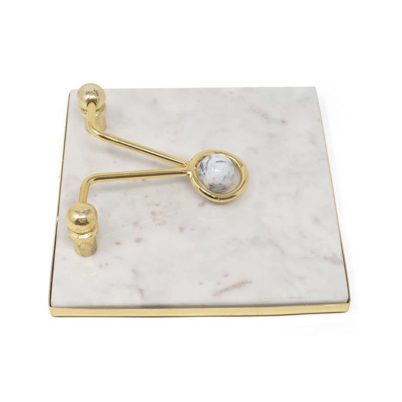 Square Napkin Holder With Ball - 7.5", Gold/Marble