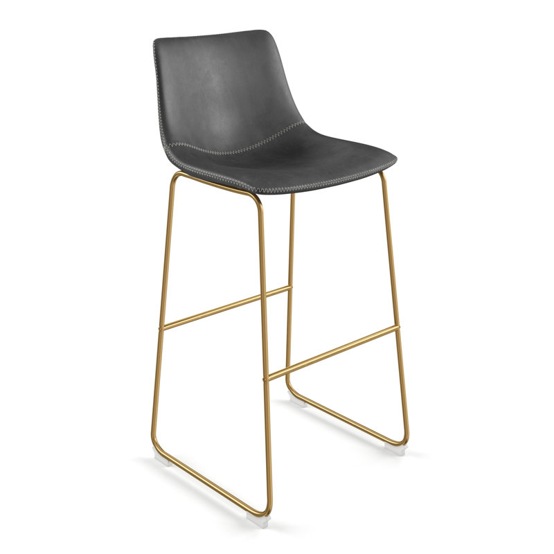 Nia Vegan Leather Bar & Counter Stool, Bar Stool (29" Seat Height), Gray, Gold