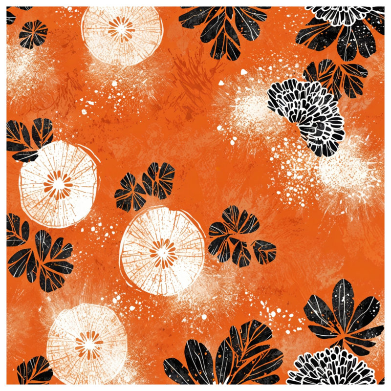 Édredon orange, floral noir, Très grand lit