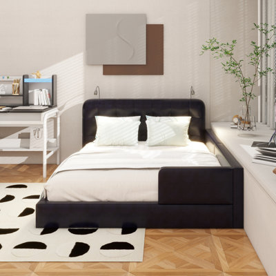 Queen Size Upholstered Platform Bed With 2 Reading Lights, 