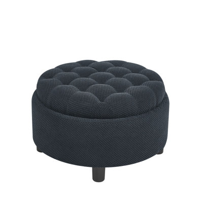 25Inch Round Storage Ottoman with Tray, ModernTufted Fabric Circle Coffee Table with Storage, Upholstered Ottoman with Removable Top for Living Room, Bedroom,Black