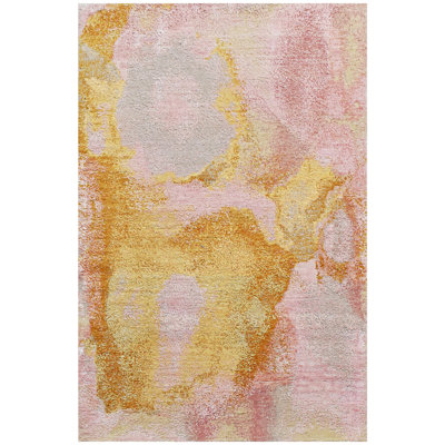Abstract Area Rug in Pink/Gold