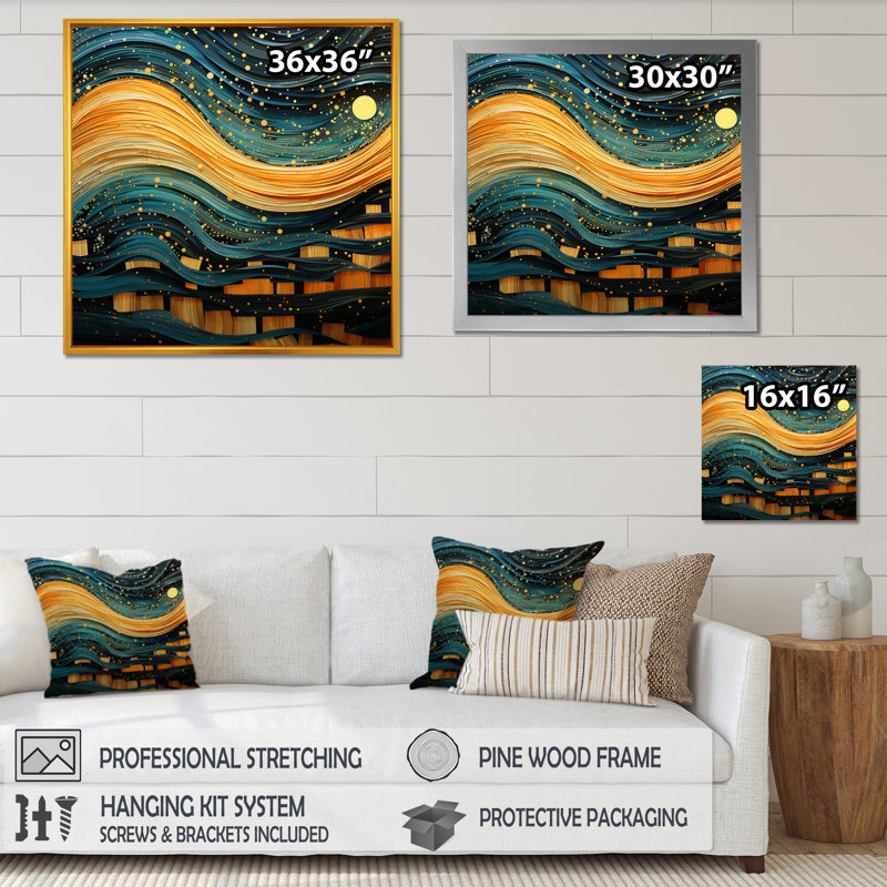 «Orange Abstract Nature Collages I», art mural abstrait, Cadre flottant doré, H 36 po x l 36 po x P 1,5 po