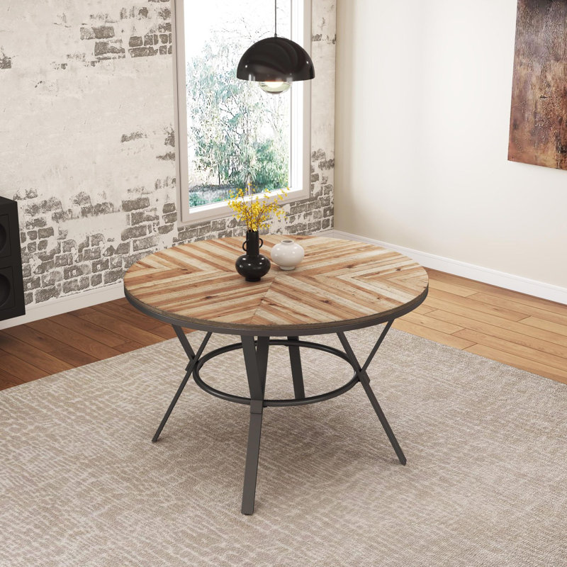 Indoor Dining Round Table With Metal Legs,Light Birch