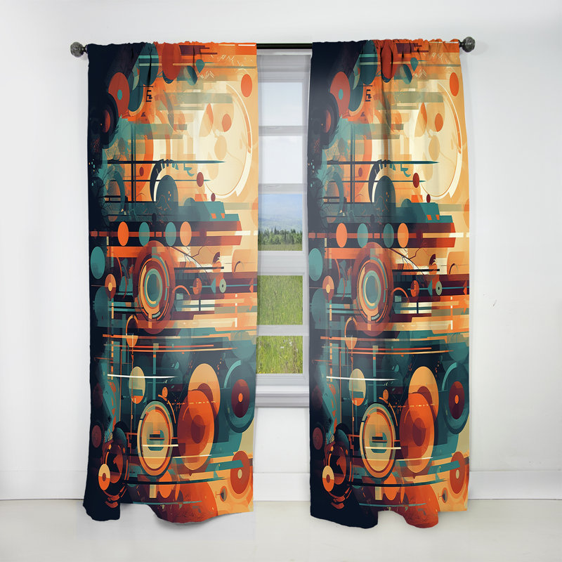 Nostalgie abstraite orange et bleue II - Rideau moderne - Velours obscurcissant - 1 panneau, L 52 po x L 108 po