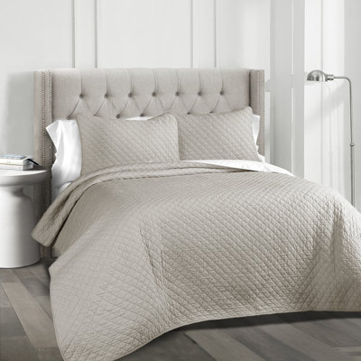 Ensemble de courtepointe standard moderne et contemporaine en coton à motif de losange Ava Diamond