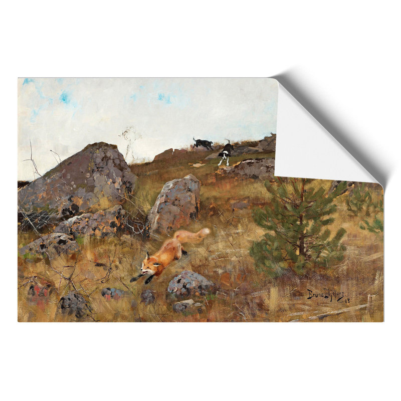 Fox And Hunting Dogs Vol.2 by Bruno Liljefors - No Frame Painting, 21cm H x 30cm W x 0.1cm D