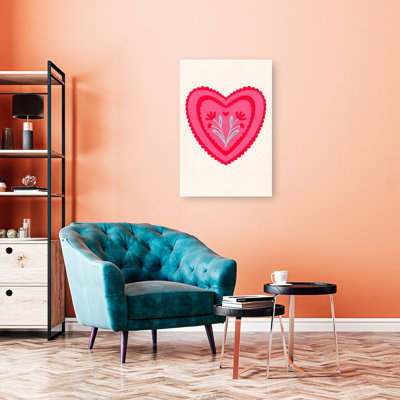 Pink Floral Heart Delicate Romantic Contemporary Flower Wall Art Print by Angela Minca - Wrapped Canvas Print
