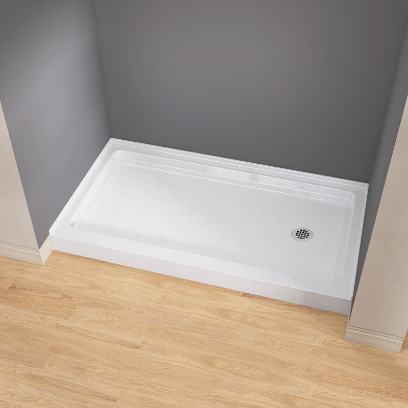 60 In. L X 32 In. W Single Threshold Shower Pan Base With Right Drain In High Gloss White
