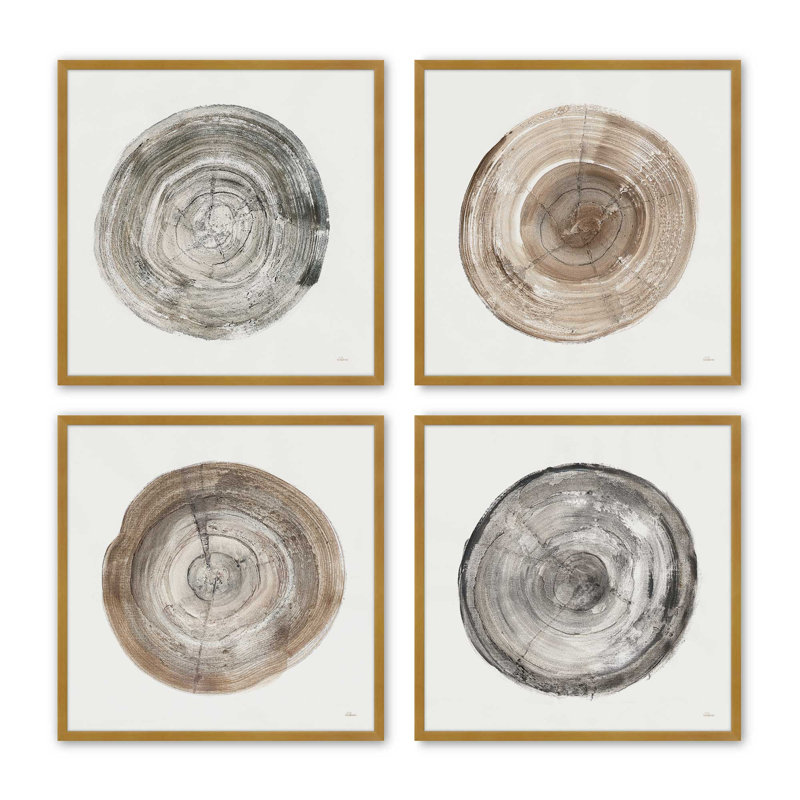 Anneaux du temps, ensemble de 4 impressions sur toile, Cadre doré poli, H 17,5 po x l 33,5 po x P 1,25 po