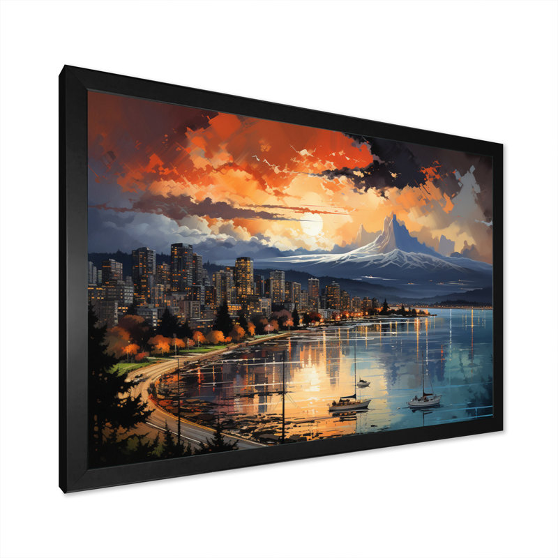 «Cityscape Mountain Twilight II», reproduction d'art sur toile, H 34 po x l 44 po x P 1,5 po, Cadre simple noir