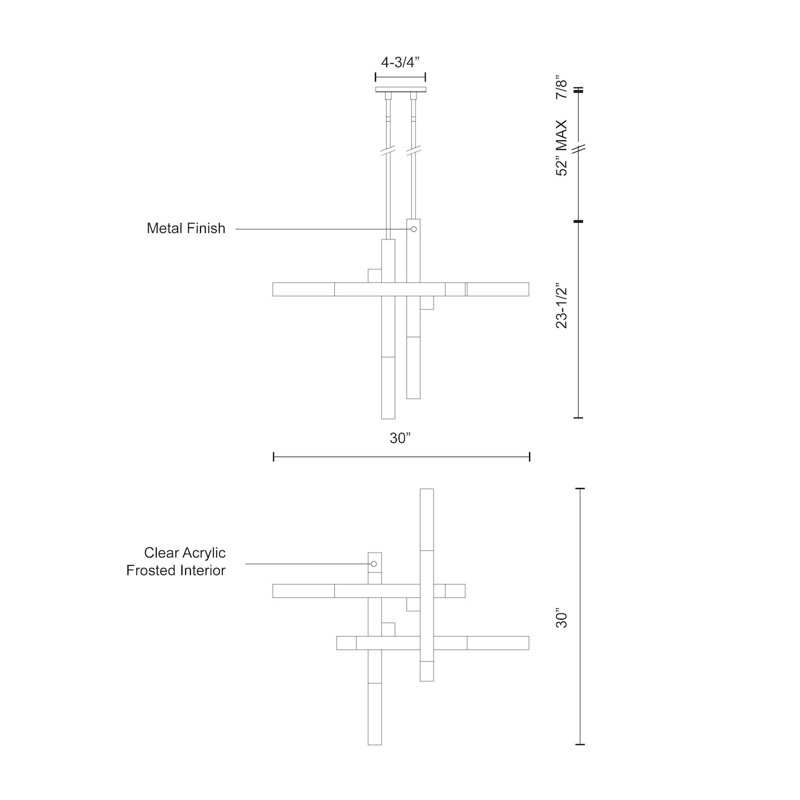 Martelo LED Pendant, 23.5" H x 30" W x 30" D