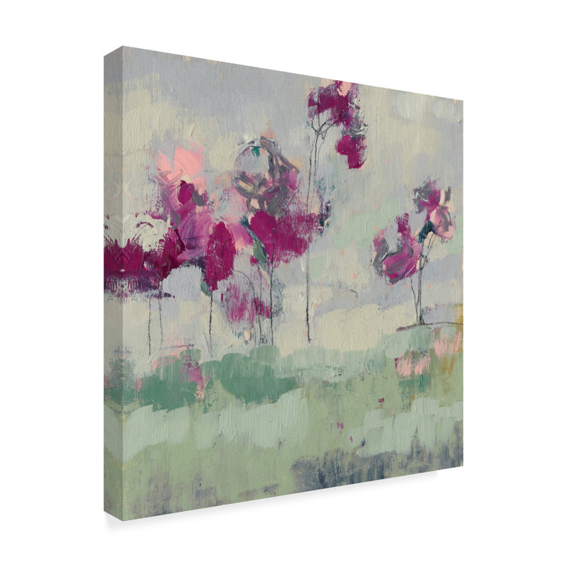 « fuchsia treeline i », peinture sur toile tendue, H 14 po x l 14 po x P 2 po
