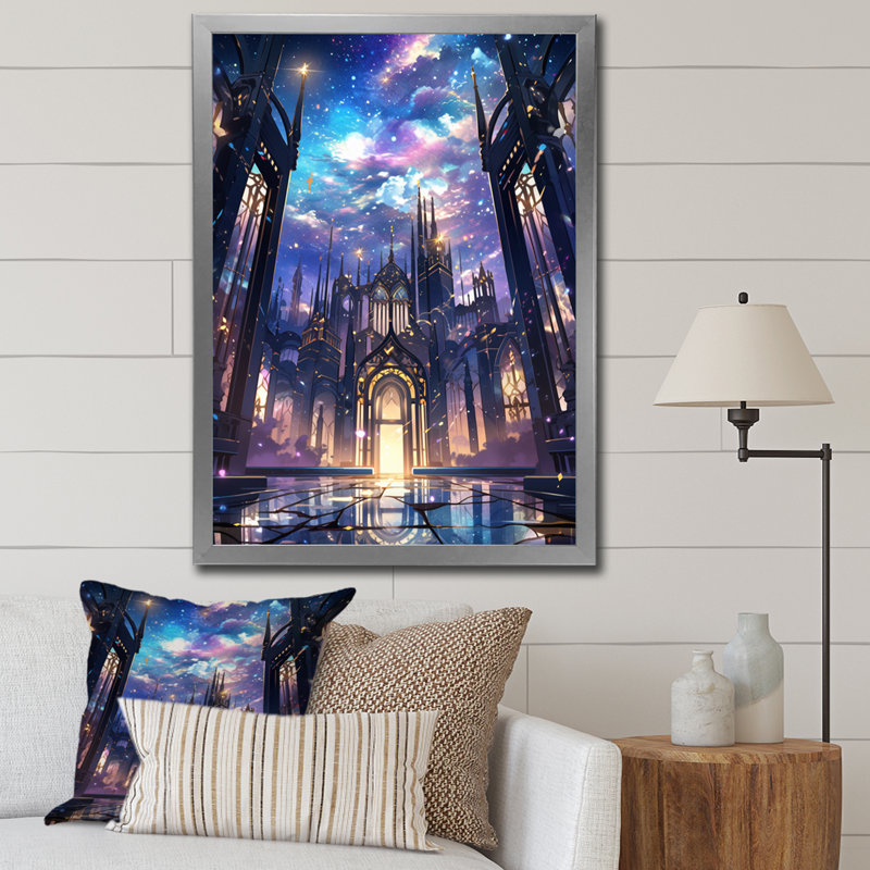 Château royal sur toile, H 32 po x l 16 po x P 1 po, Cadre simple argenté
