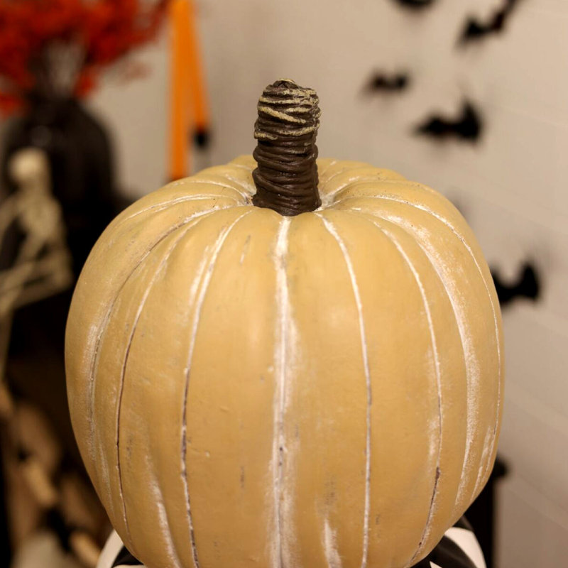 52-inch Stacked Orange, Beige, and Black Metal Pumpkins in Urn