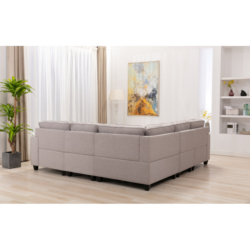 Canapé modulaire large avec repose-pieds McCurtain, Mélange de lin gris clair
