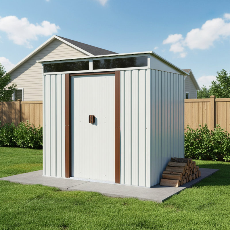 6 ft. x 5 ft. Outdoor Metal Storage Shed with Sliding Doors, White, 54.72" H x 72.44" W x 70.86" D
