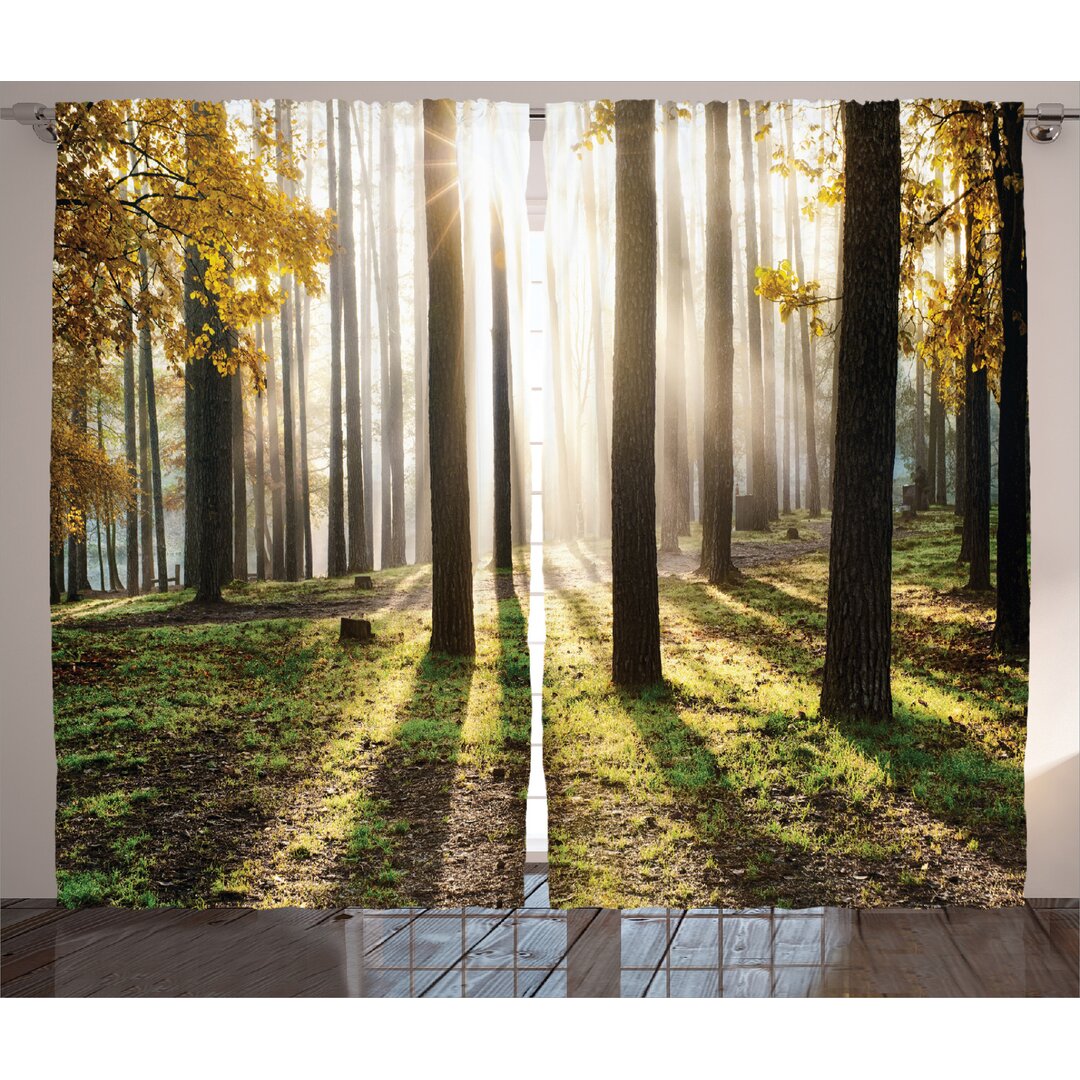 Rustikaler Vorhang, Wald Blätter am Sonnenaufgang, Natur, Gelb Grün Braun