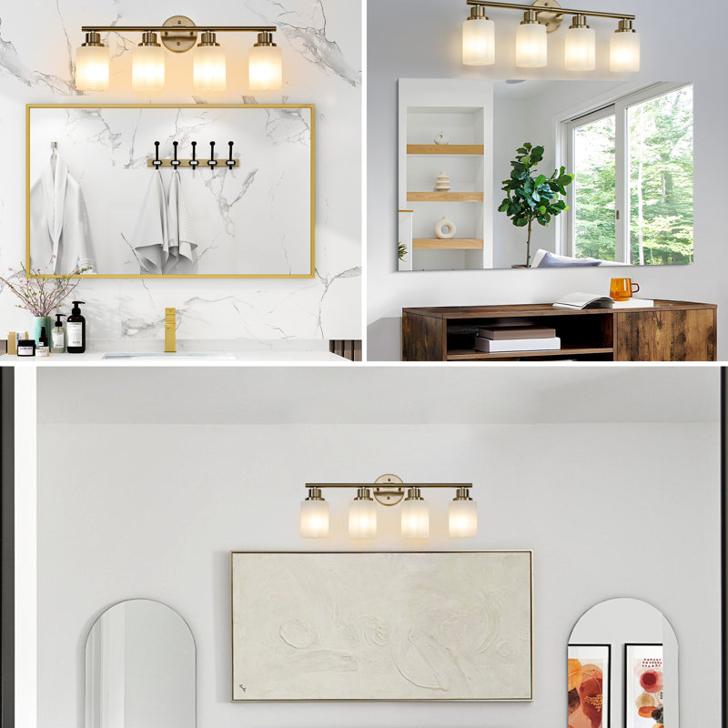 4- Luminaire de salle de bain doré avec verre givré - Design moderne, H 10,47 po x l 6,18 po x P 23,86 po, Doré, 4