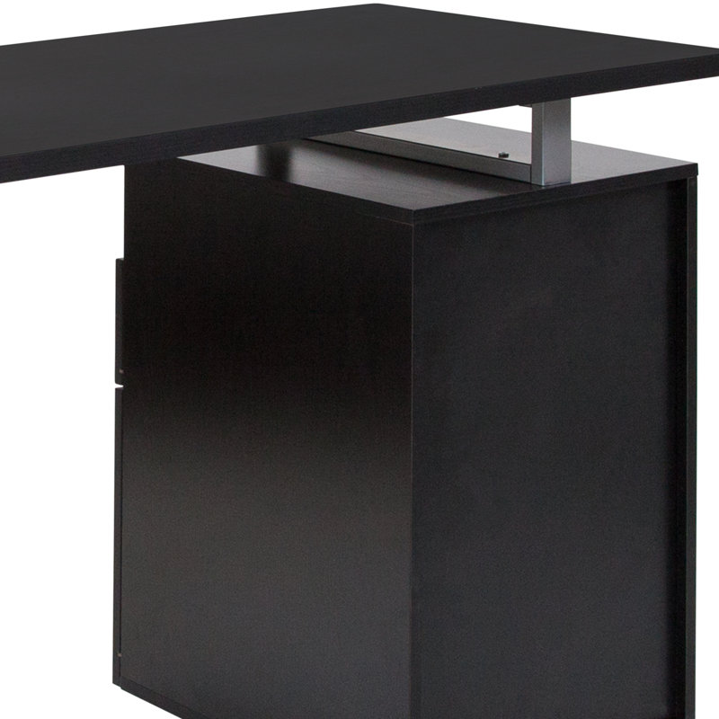 Bureau d'ordinateur Leo avec deux tiroirs et structure en métal, Noir