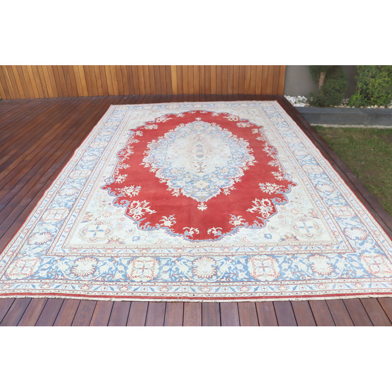 Tapis turc surdimensionné rétro en rouge pour le décor du salon avec de la laine Oushak et un accent de plancher lumineux