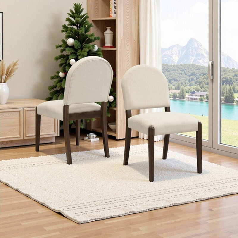 Ensemble de 2 chaises de salle à manger style Mid-Century avec dossier rembourré et accoudoirs, Beige, noyer