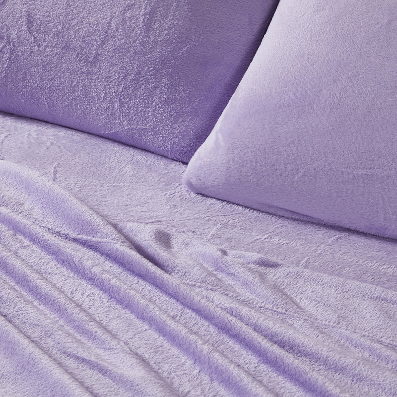Ultra Soft Micro Plush Velvet Solid Sheet Sets, Purple, Queen Sheet w/ 1 Fitted Sheet&2 Pillowcases
