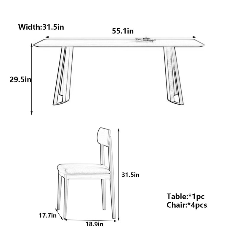 Table de salle à manger Nordic, H 29,5 po x L 55,1 po x l 31,5 po