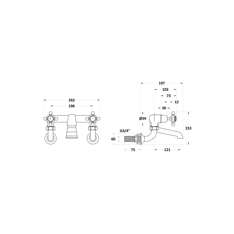 Topaz 2 Handle Wall Bath Shower Mixer Bath Filler