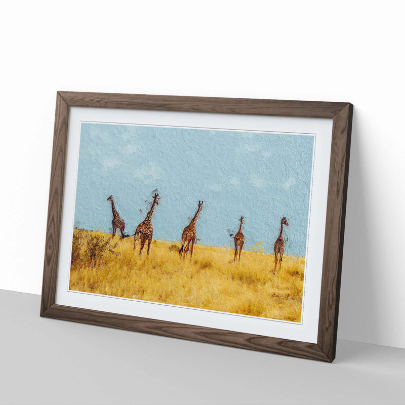 Giraffes - Picture Frame Painting Print, 27cm H x 36cm W x 2cm D, Walnut Framed