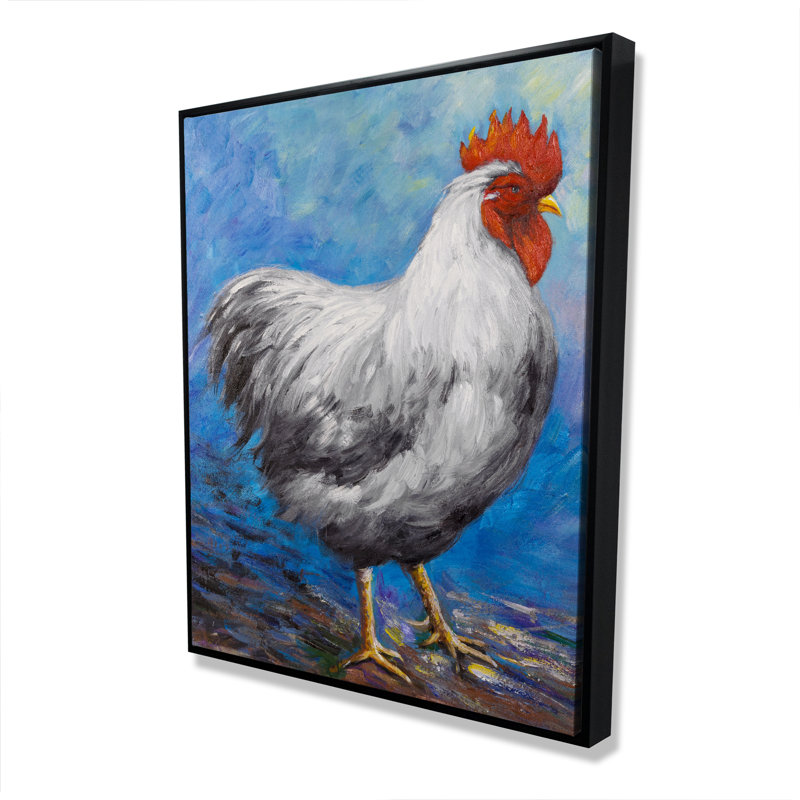 Coq gris - toile bleue contemporaine encadrée pour la décoration intérieure