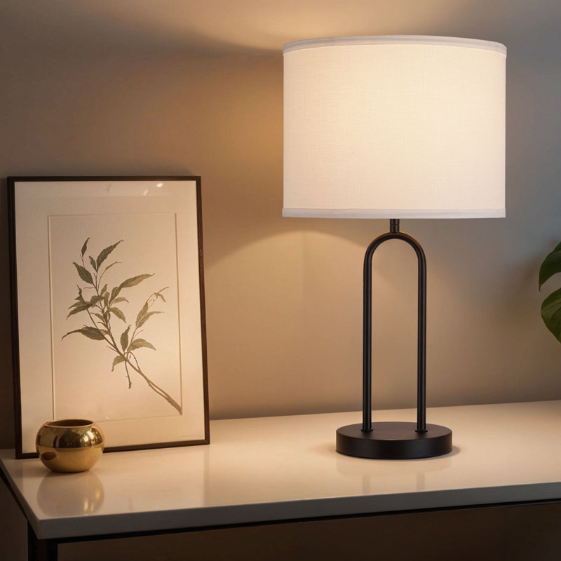  Isla Table Lamp with White Linen Shade, Black