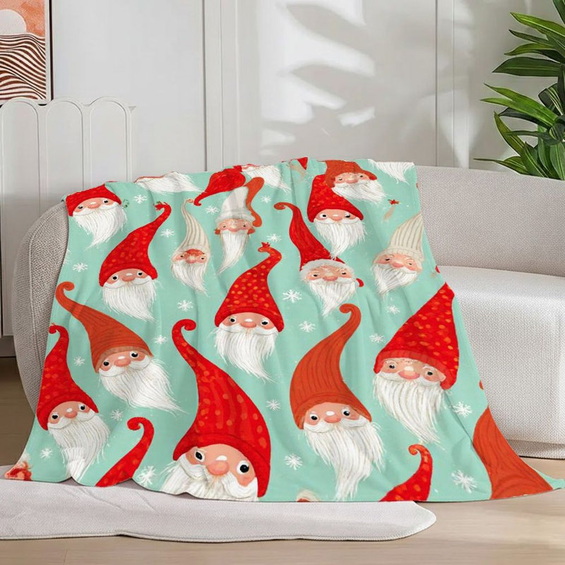 1pc couverture de flanelle à motif de gnome de père Noël, douce, festive, chaleureuse, vacances d'hiver, conception fantaisiste, gnomes ludiques pour canapé / lit / voyage 30 * 40