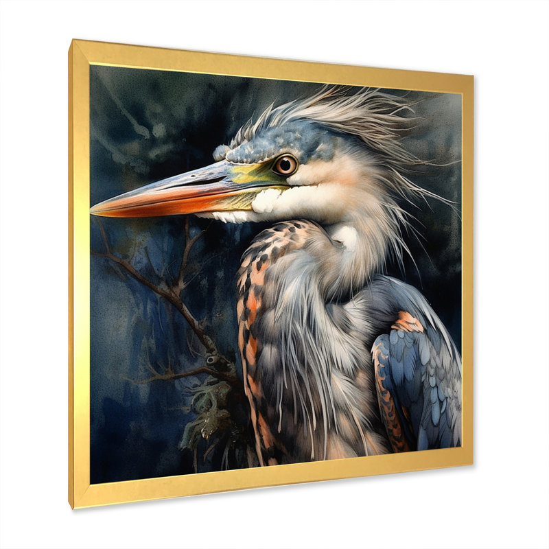 Graceful Heron Waterbird III - Heron, art mural, H 24 po x l 24 po x P 1 po, Cadre doré simple