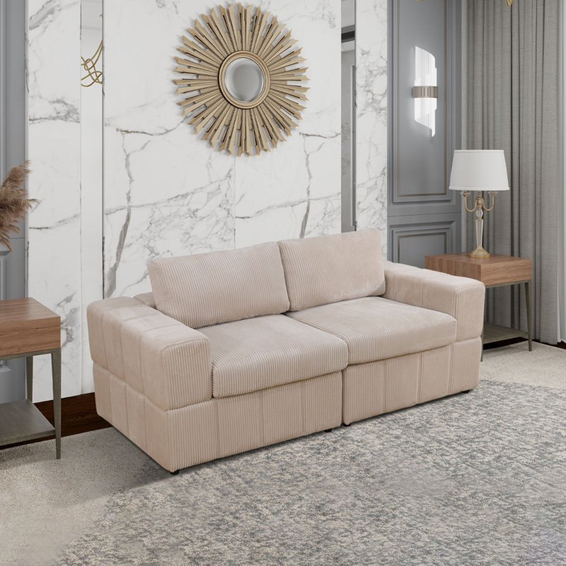 76"W Corduroy Living Room Double Armrests Loveseat, Beige