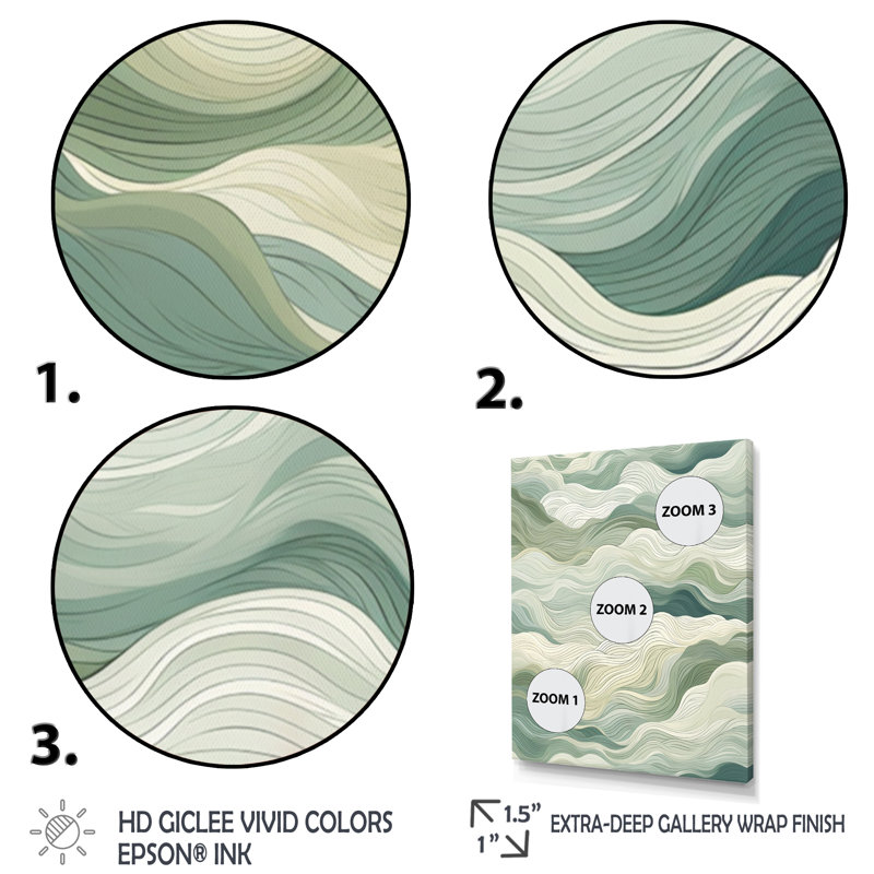 Green Line Art Nature Inspired Patterns On Canvas Print, 44" H x 34" W x 1.5" D, Gold Floater Framed