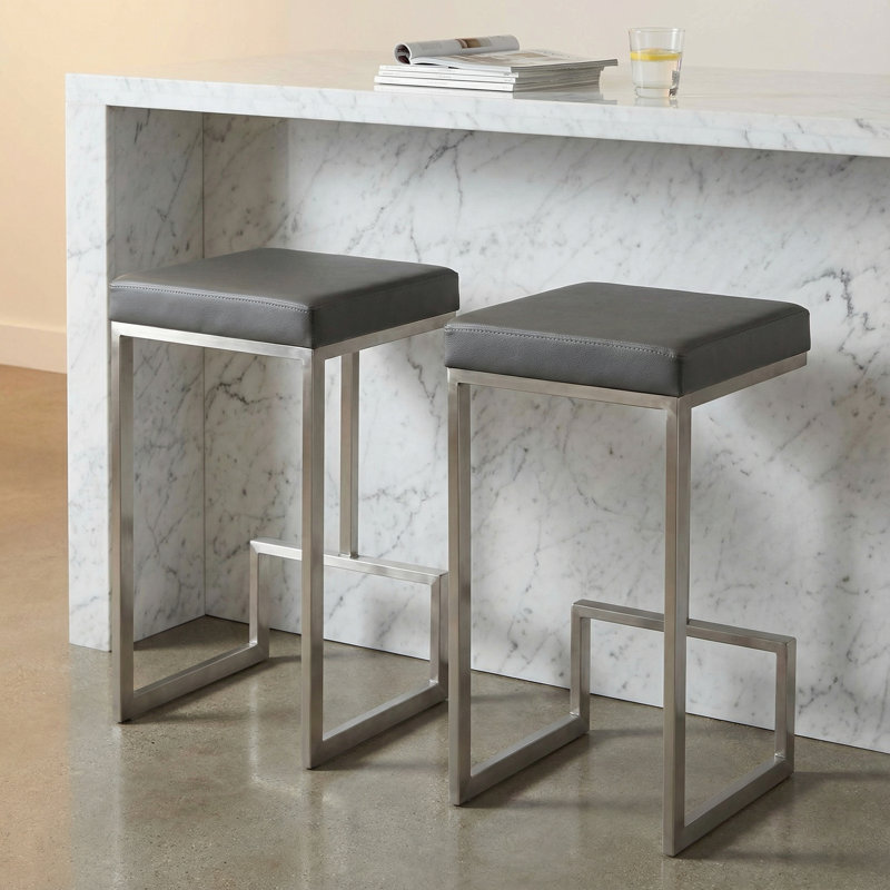 Bybee Upholstered Faux Leather Counter Stool with Stainless Steel Frame