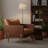 31" Brown Top Grain Leather And Solid Wood Arm Chair