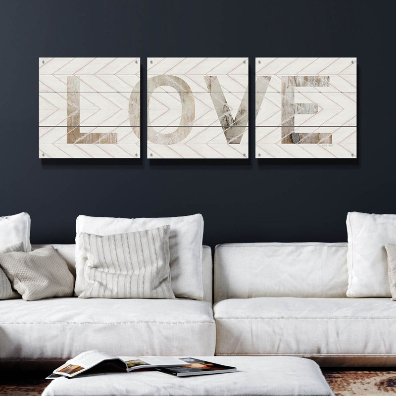  «Love Chevron» par Cindy Jacobs, ensemble d'art mural en verre acrylique, 3 pièces, 72 po x 24 po