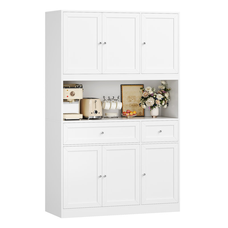 72.2'' Kitchen Pantry, Microwave Stand with Storage, White