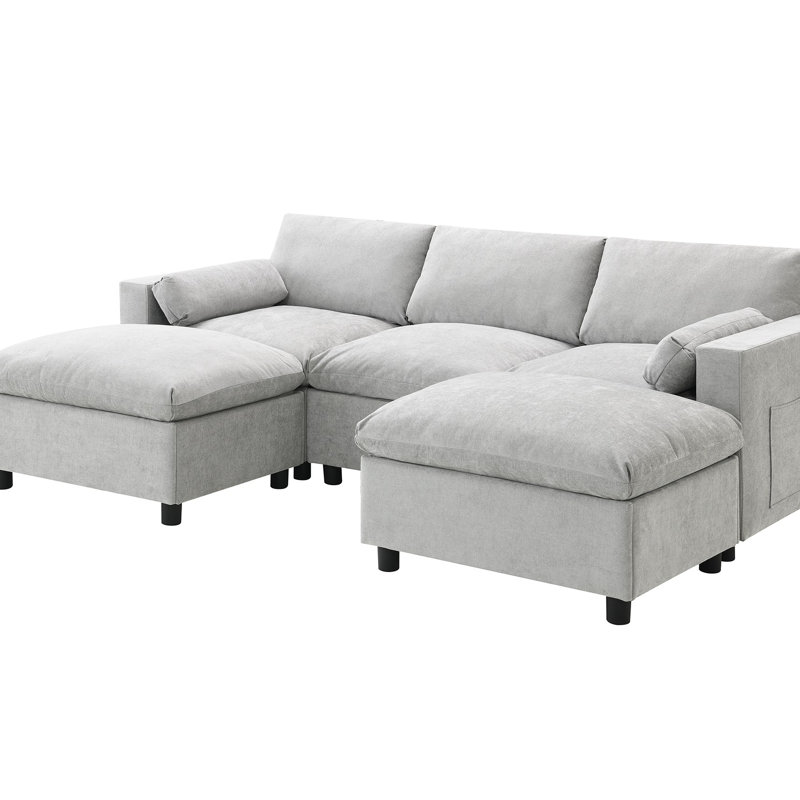 Canapé modulaire de 84,5 po avec poches de rangement, ensemble de canapé en chenille en forme de U à 5 sièges avec coussins, canapé nuage moderne à combinaison libre