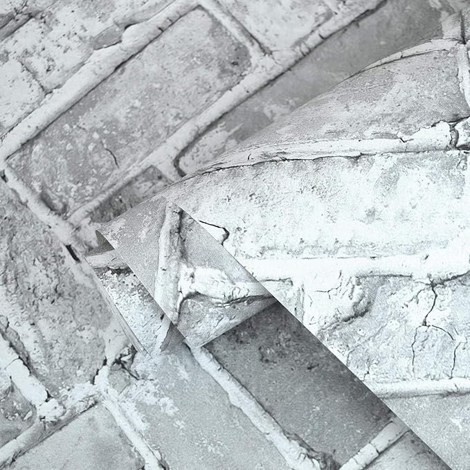 Admore Herringbone Brick Grey White Stone 10m x 53cm Wallpaper Roll
