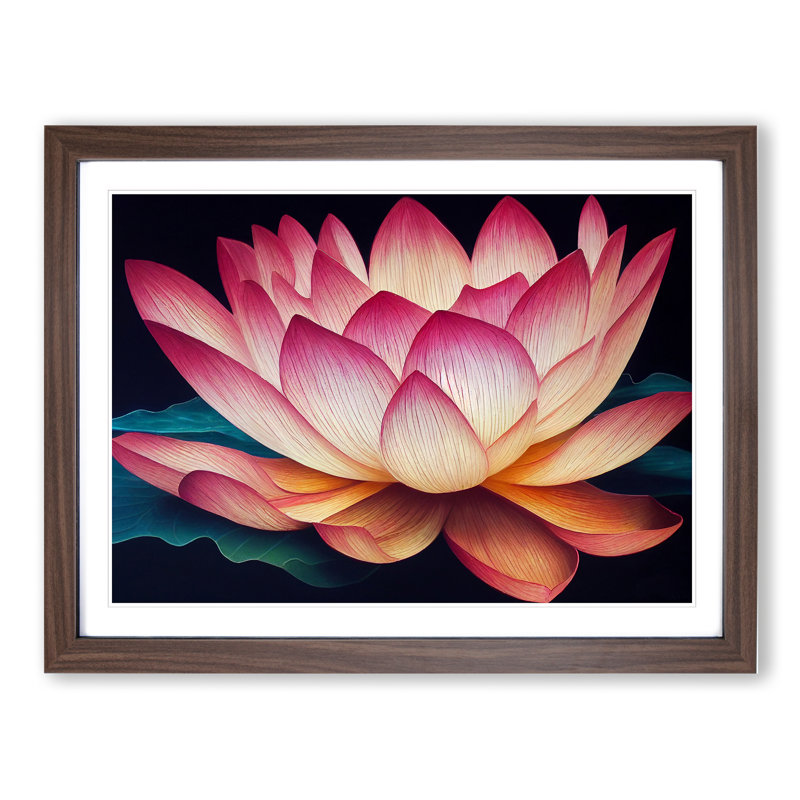 Sumptuous Lotus Flower 1 Piece Single Picture Frame Painting, 34cm H x 46cm W x 2cm D, Walnut