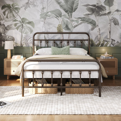 Metal Bed Frame with Vintage Headboard