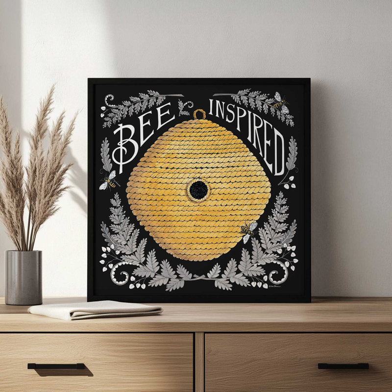 Bee Inspired by Deb Strain Art Print, L 20 po x H 20 po, Noir, Impression encadrée