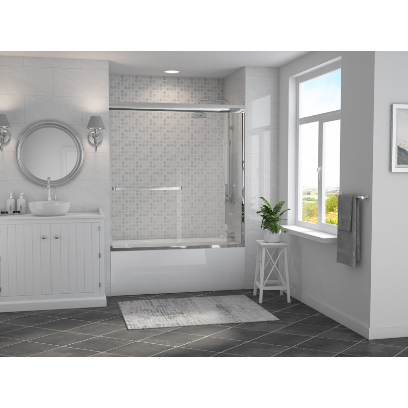 Paragon Series Sliding Frameless Tub Door, Brite Silver (Chrome), 64"